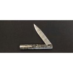 Perceval Le Fran&ccedil;ais - Couteau Pliant Lame Damas - Manche en Peuplier Noir