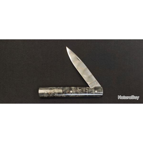 Perceval Le Fran�ais - Couteau Pliant Lame Damas - Manche en Peuplier Noir