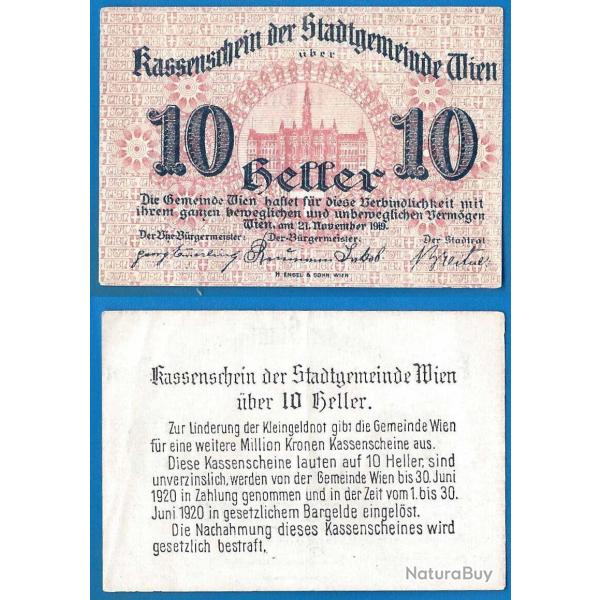 Autriche 10 Heller 1919 Notgeld Ville de Vienne