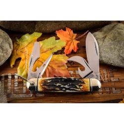 Couteau Kamp King Cinnamon Rough Rider Lame Acier Carbone Manche Os Cerf Cannelle RR2424
