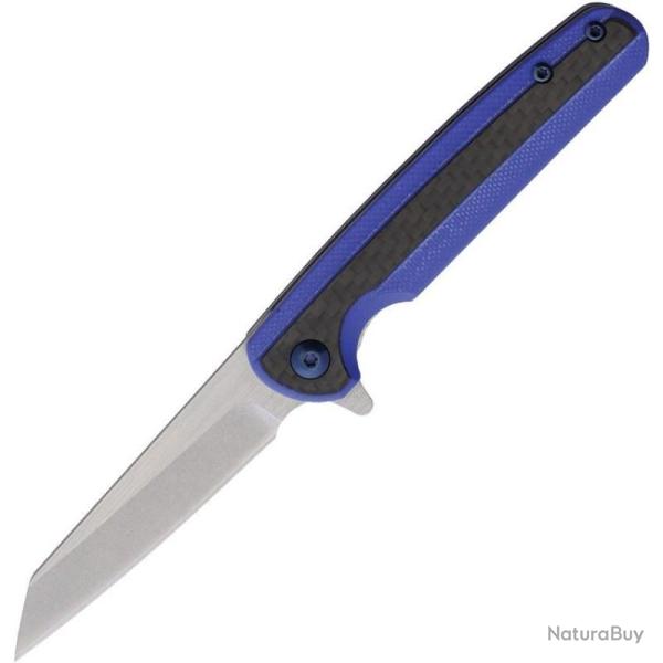 Couteau Pliant Rough Rider Linerlock Lame Inox Stonewash Manche G10 Bleu Carbon Fiber RR2670
