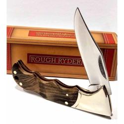 Couteau Rough Rider Finger Grooved Lockback Lame Acier 440 Manche Bois RR518