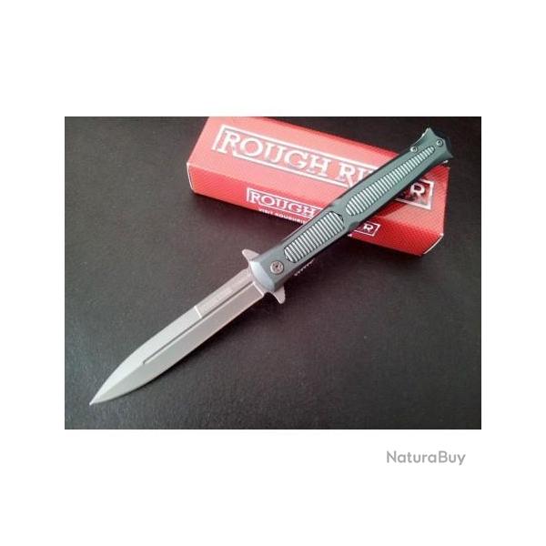 Couteau Stiletto Lame Acier Titane Manche Aluminium Linerlock Clip Rough Rider RR1858