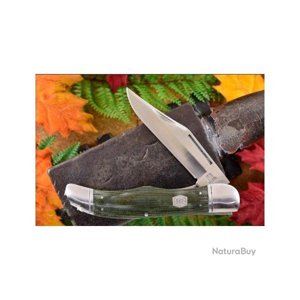 RR1994 Couteau Rough Rider Folding Hunter Green 440 Blade Green Micarta Handle