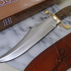 Couteau de Trappeur Bowie Alamo David Crocket Lame Acier Carbone Manche Bois Etui Cuir RR2007