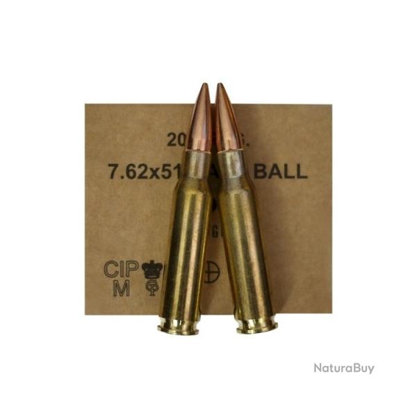 Cartouches GGG calibre 7.62x51 NATO type M80 (308 Win.) de 147 grains FMJ PAR 100
