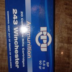 1 lot de 5 bo&icirc;tes  de 20 balles 243 winchester PPU