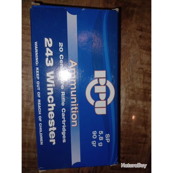 1 lot de 5 bo�tes  de 20 balles 243 winchester PPU