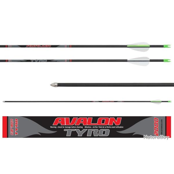 Lot de 24 fl�ches d'initiation Avalon Tyro en carbone 1 plume blanche 2 plumes oranges
