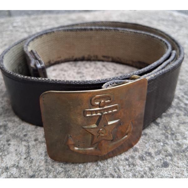 AUTHENTIQUE CEINTURE MILITAIRE DE L'ARM�E ROUGE MARINE SOVIETIQUE 96 CMS URSS CCCP ANN�ES 1960-1970