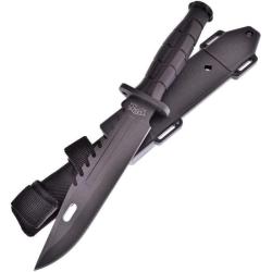Couteau Frost Cutlery Bowie Rubber Handle Sawback Lame Acier Inox Manche ABS &Eacute;tui ABS Noir FFC34B