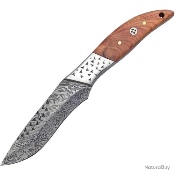 Couteau Frost Cutlery Valley Forge Damascus Skinner Olive Wood Lame Acier Damas FVFD78OW
