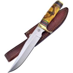 Couteau Frost Cutlery Chipaway Bowie Yellow Bone Lame Inox Manche Os Jaune &Eacute;tui Cuir Brun FCW609YB