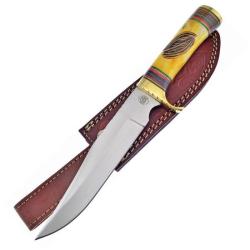 Couteau Frost Cutlery Chipaway Young Deer Bowie Lame Inox Manche Os Jaune &Eacute;tui Cuir Brun FCW601YB