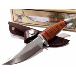 Couteau Frost Cutlery Skinner Lame Clip Point Acier Inox Manche Cuir Etui Cuir FWT1028