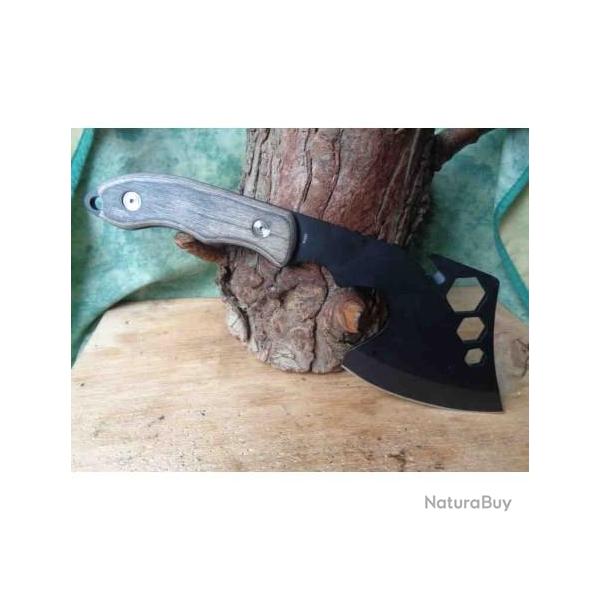 Hachette Hache Tomahawk Lame Acier Inox Manche Bois Etui Nylon CN211395