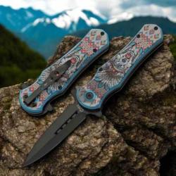 LOT DE 3 Couteau Rite Edge Blue Wolf Native American A/O Lame Acier 3Cr13 Clip Linerlock CN300603WF