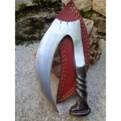Couteau de Chasse &agrave; d&eacute;pecer Lame Acier Carbone Forg&eacute;e Etui Cuir Fabrication Artisanale PA4435