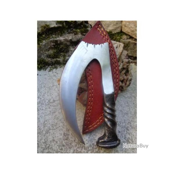 Couteau de Chasse � d�pecer Lame Acier Carbone Forg�e Etui Cuir Fabrication Artisanale PA4435