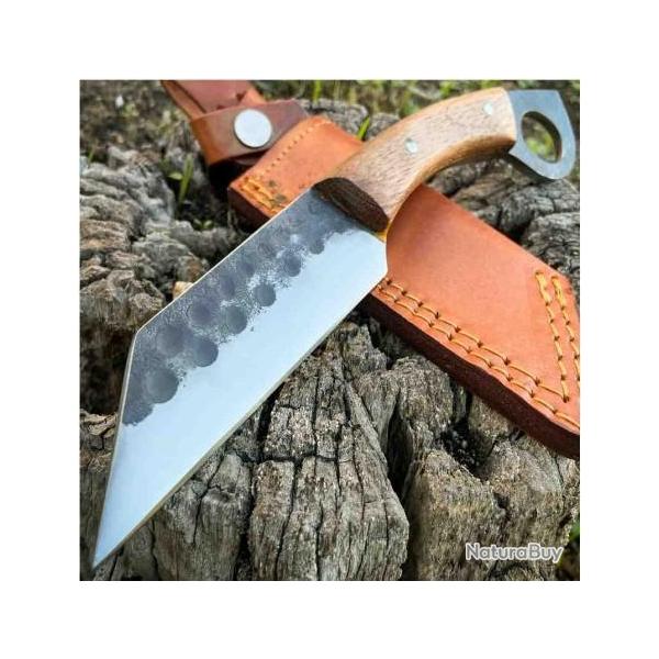 Couteau de Viking Seax Lame Forg�e Acier Carbone Manche Bois Etui Cuir Rite Edge PA4442