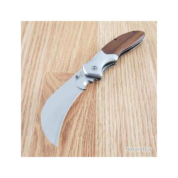 Lot de 3 Couteau Serpette Hawkbill Lame Acier 3Cr13 Manche Bois Liner Lock Clip de poche CN211637