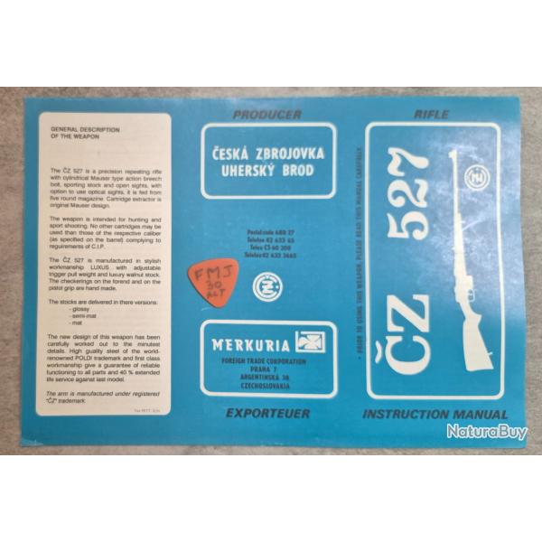 Notice pour carabine CZ model 527