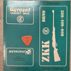 Notice pour carabine CZ/BRNO model ZKK 600/601/602