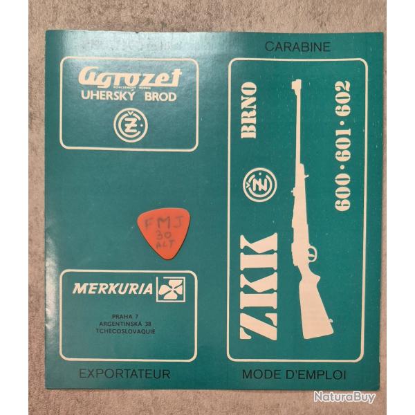 Notice pour carabine CZ/BRNO model ZKK 600/601/602