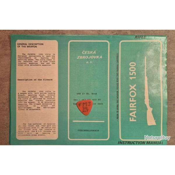 Notice pour carabine CZ/ BRNO model FAIRFOX 1500