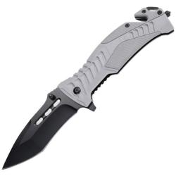 Couteau S-TEC Rescue TS015GY Lame Acier Inox Manche Nylon Gris Linerlock A/O STTS015GY