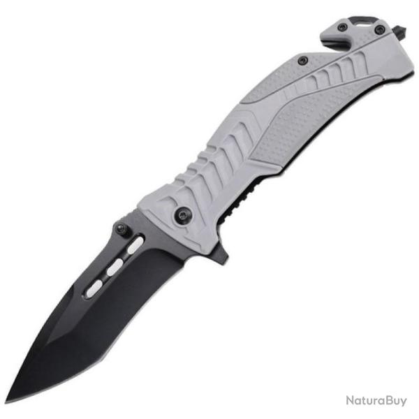 Couteau S-TEC Rescue TS015GY Lame Acier Inox Manche Nylon Gris Linerlock A/O STTS015GY