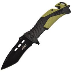 Couteau S-TEC Rescue TS015GN Lame Acier Inox Manche Nylon Noir et Vert Linerlock A/O STTS015GN