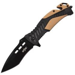 Couteau S-TEC Rescue TS015BR Lame Acier Inox Manche Nylon Noir et Marron Linerlock A/O STTS015BR