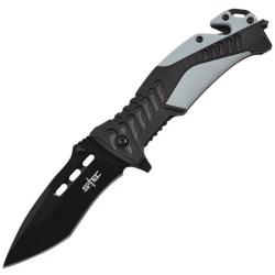 Couteau S-TEC Rescue TS015BL Lame Inox Manche Nylon Noir et Bleu Ardoise Linerlock A/O STTS015BL