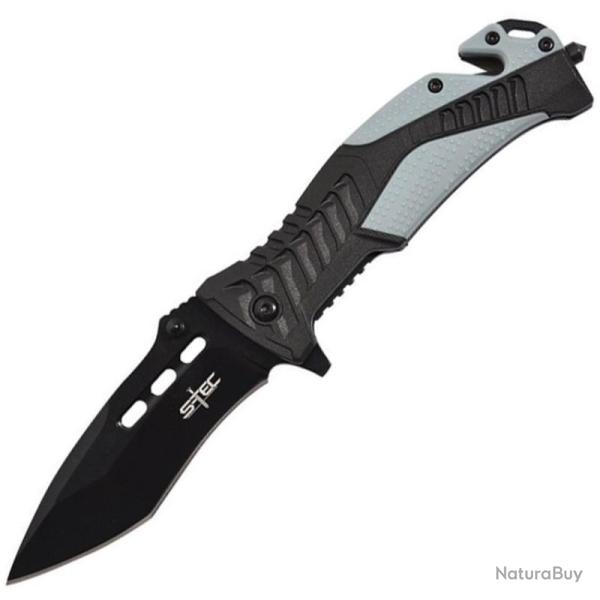 Couteau S-TEC Rescue TS015BL Lame Inox Manche Nylon Noir et Bleu Ardoise Linerlock A/O STTS015BL
