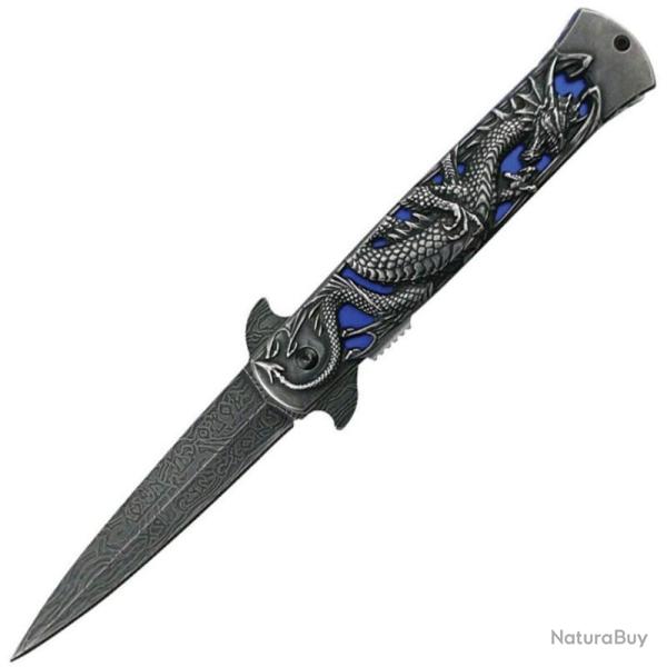 Couteau S-TEC Dragon T277280BL Lame Acier Inox Manche Aluminium Bleu Linerlock A/O STT277280BL