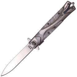 Couteau S-TEC T273338-5 Lame Inox Manche Acier Inoxydable et Acrylique Gris Linerlock A/O STT2733385