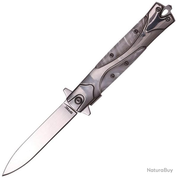Couteau S-TEC T273338-5 Lame Inox Manche Acier Inoxydable et Acrylique Gris Linerlock A/O STT2733385