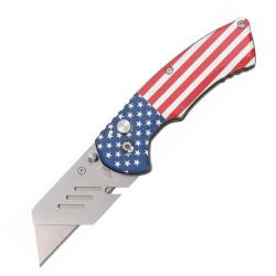 Lot of 3 Couteau S-TEC Utility Flag Lame Inox Manche Aluminium Bleu Blanc Rouge Button STT202511