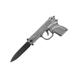 Couteau ElitEdge Top Open Lame Acier 420 Manche Aluminium Gris, style pistolet Trigger EE10A98GY