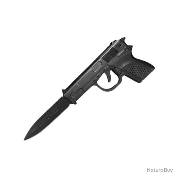 Couteau ElitEdge Top Open Lame Acier 420 Manche Aluminium Noir, style pistolet Trigger EE10A98BK