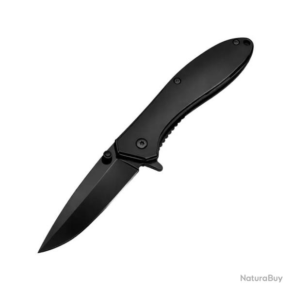 Couteau ElitEdge A/O Lame Acier Inoxydable Manche Inox Noir Lisse Linerlock EE10A28BK