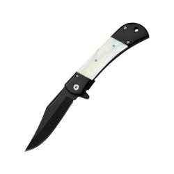 Couteau ElitEdge A/O Lame Acier Inoxydable Manche Nacre Synth&eacute;tique Linerlock EE10009MWPB
