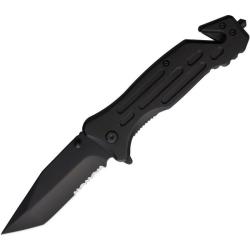 Couteau Pliant ElitEdge A/O Secours Lame Tanto Dent&eacute;e Manche Alu Noir EE10A97TBK