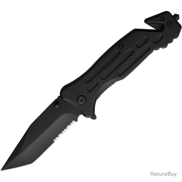 Couteau Pliant ElitEdge A/O Secours Lame Tanto Dent�e Manche Alu Noir EE10A97TBK