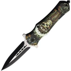Couteau Pliant ElitEdge A/O Lame Bicolore Spear Point Manche Argent&eacute; Cr&acirc;ne EE10A90SKIN