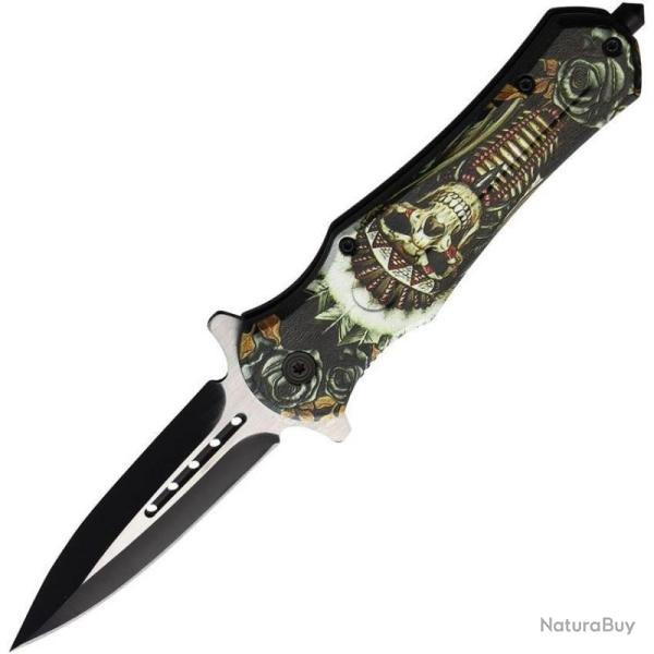 Couteau Pliant ElitEdge A/O Lame Bicolore Spear Point Manche Argent� Cr�ne EE10A90SKIN