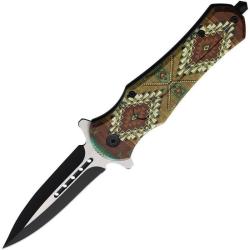 Couteau Pliant ElitEdge A/O Lame Bicolore Spear Point Manche Argent&eacute; Southwest EE10A90INART