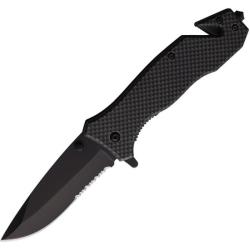Couteau Pliant ElitEdge A/O Secours Lame Noire Dent&eacute;e Manche Carbone EE10A89CF