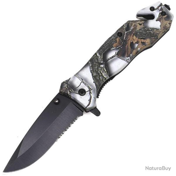 Couteau Pliant ElitEdge A/O Secours Lame Noire Manche ABS Camo Noir EE10A89BC
